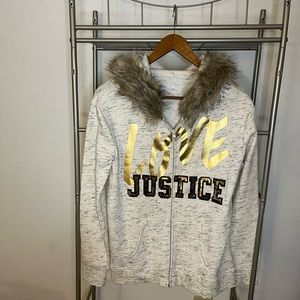 Love Justice Zip Up Hoodie Lightweight Jacket. Size 18/20